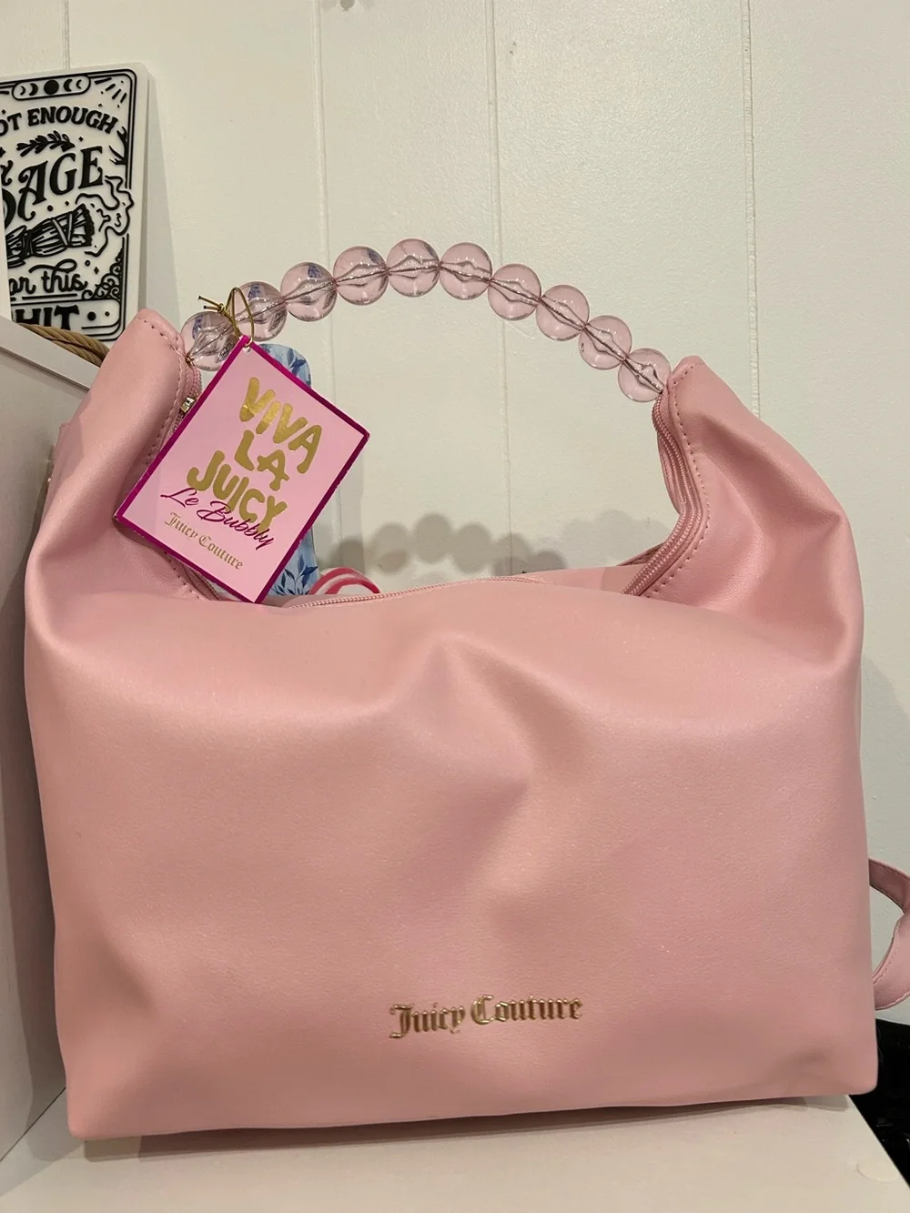 Juicy Couture Pastel Pink Bead-Handle Shoulder Bag